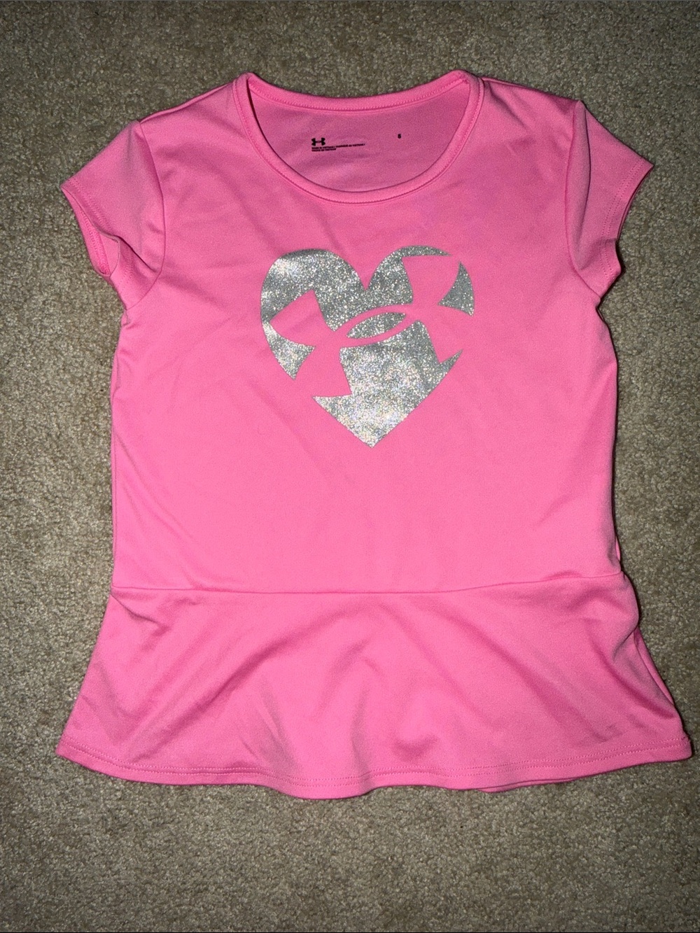 Under Armour Pink Short Sleeve Active Tee with Glitter Heart Logo